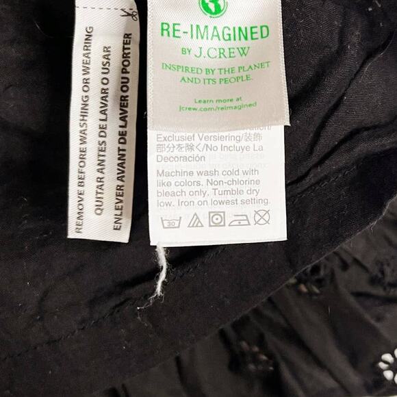 J Crew Womens XS Black Eyelet Pom Pom Top Ruffle Sleeveless Cotton Poplin Blouse - Picture 10 of 13